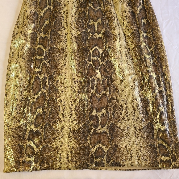 Cache Sequin Python Snake Print Halter Lined Knee Length Party Cocktail Dress - Picture 3 of 11